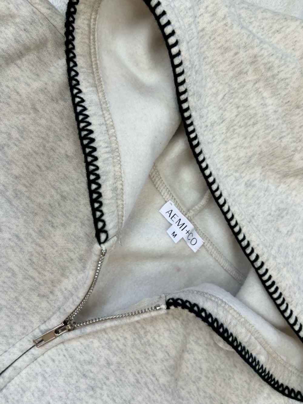Women's Light Gray Zip Hoodie with Black Trim - Picture 4 of 4